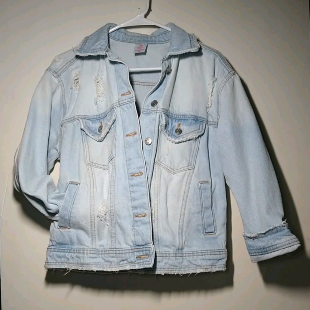 Womens Small Distressed Light Faded Jean Jacket